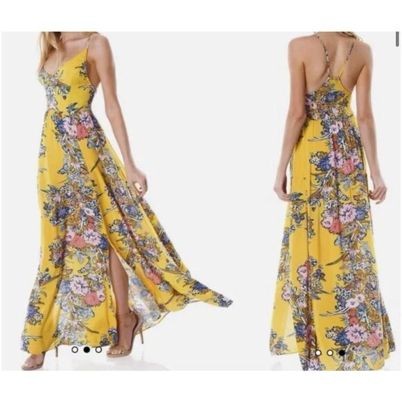 Free People Through The Vine Maxi Slip Dress Gold Floral Maize Combo Sz S - Picture 7 of 8